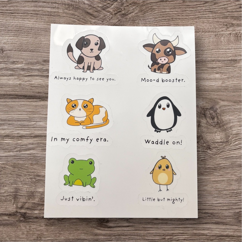 Cute Animal Waterproof Sticker Sheet | Hand Drawn Cozy Sticker | Planner Journal